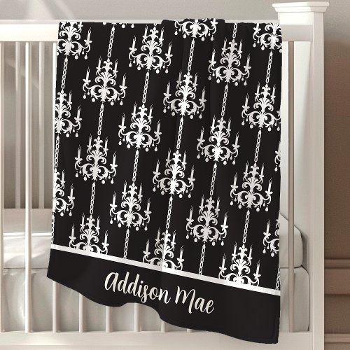 Elegant Black And White Midnight Chandelier Baby Blanket