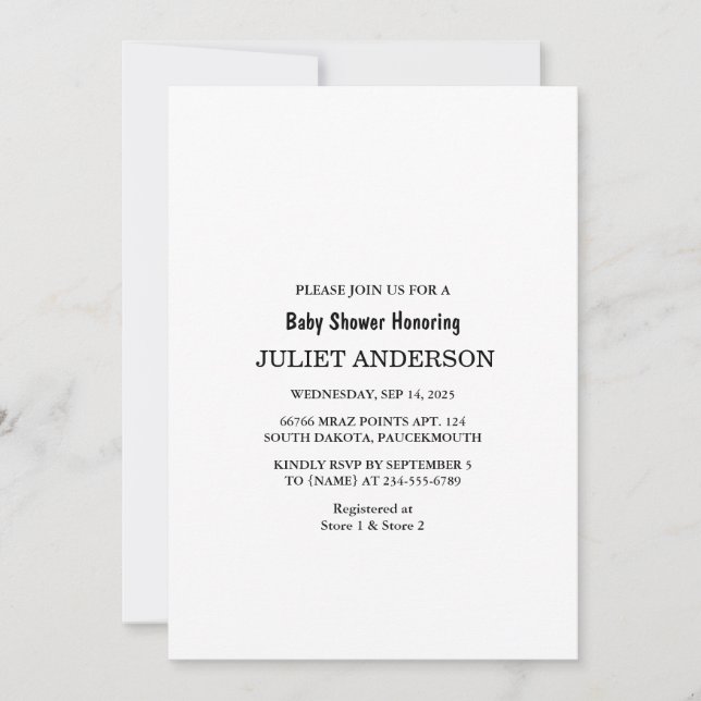 Elegant Black And White Minimalist Baby Shower Invitation (Front)