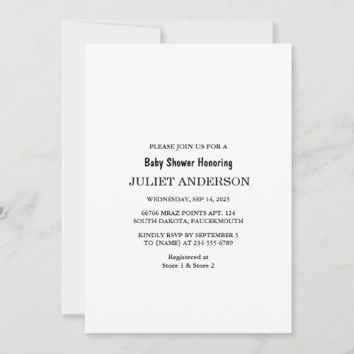 Elegant Black And White Minimalist Baby Shower Invitation