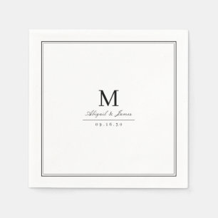 Elegant black and white minimalist monogram napkins