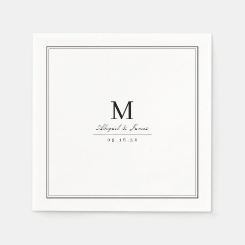Elegant black and white minimalist monogram napkins