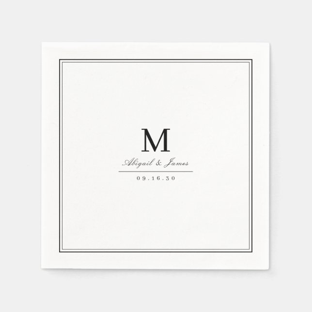 Elegant black and white minimalist monogram napkins (Front)