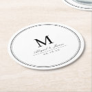 Elegant black and white minimalist monogram round paper coaster Elegant black and white minimalist monogram round paper coaster