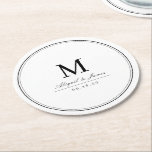 Elegant black and white minimalist monogram round paper coaster<br><div class="desc">Elegant minimalist black and white family monogram and borders,  simple and sophisticated. Great for modern classic wedding,  and formal wedding.
See all the matching pieces in the collection.</div>