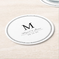 Elegant black and white minimalist monogram round paper coaster Elegant black and white minimalist monogram round paper coaster