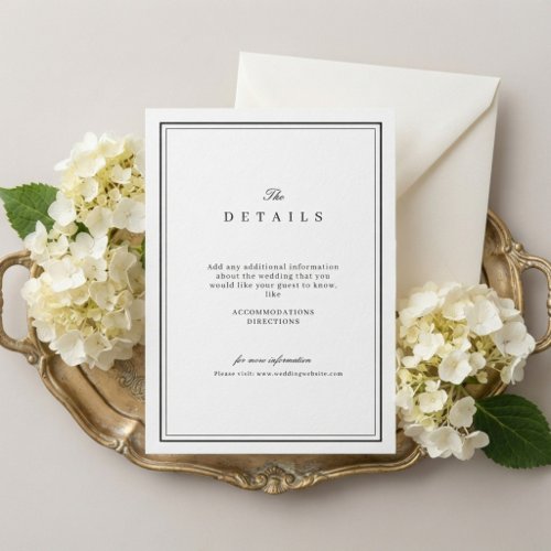 Elegant black and white minimalist wedding details enclosure card