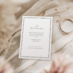 Elegant black and white minimalist wedding details enclosure card