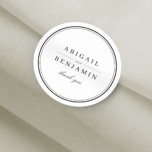 Elegant black and white minimalist wedding favor classic round sticker