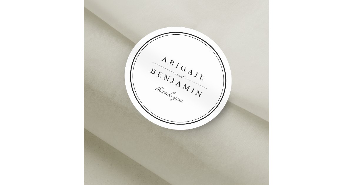 Elegant black and white minimalist wedding favor classic round sticker ...
