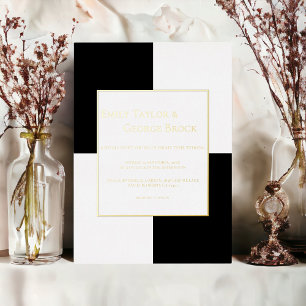 Elegant Black And White Minimalist Wedding Gold Foil Invitation