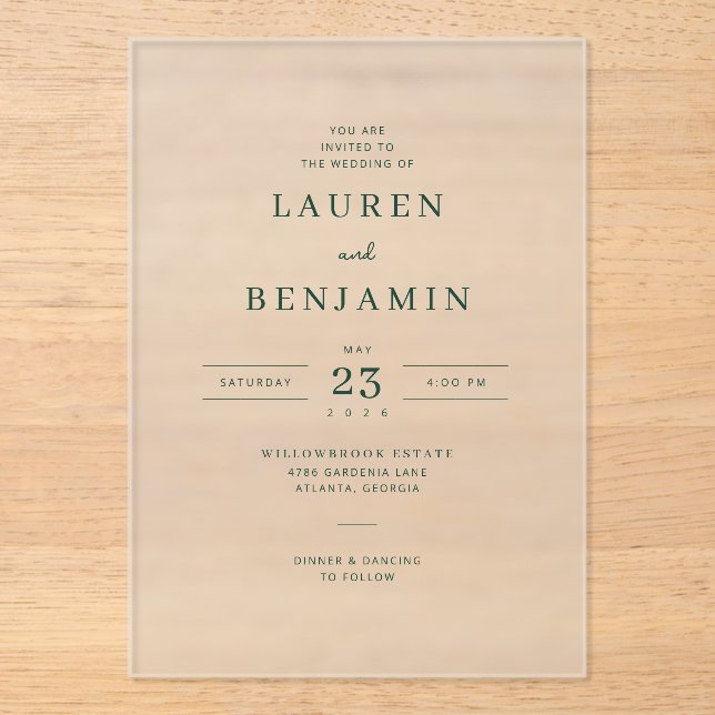 Elegant Black and White Minimalist Wedding Invitat Acrylic Invitations (Front)