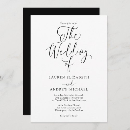 Elegant Black and White Minimalist Wedding Invitat Invitation