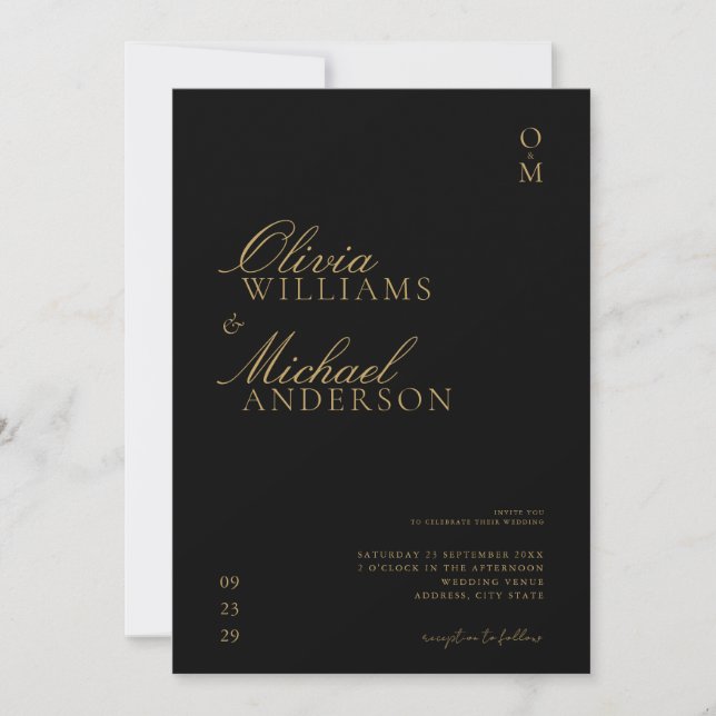 Elegant Black and White Minimalist Wedding Invitation (Front)