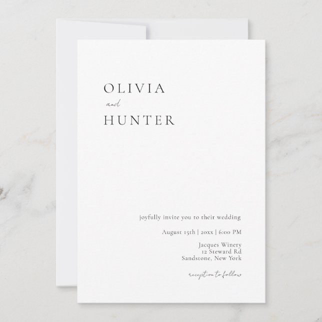 Elegant Black and White Minimalist  Wedding  Invitation (Front)