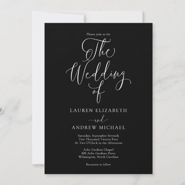 Elegant Black and White Minimalist Wedding Invitation (Front)