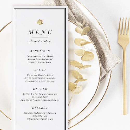 Elegant black and white minimalist wedding menu