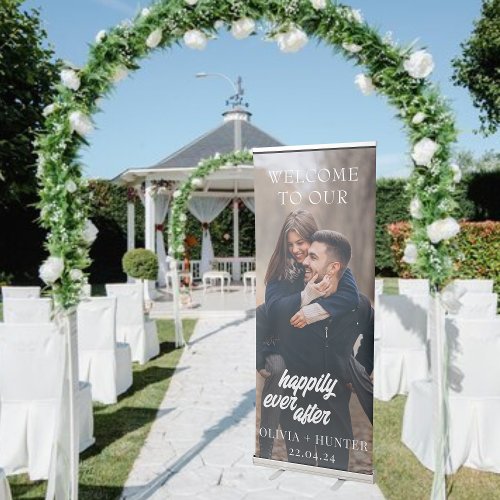 Elegant Black and white Minimalist Wedding Photo  Retractable Banner