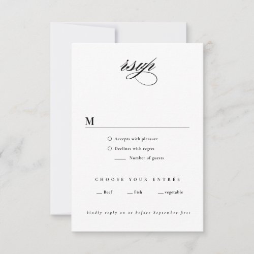 Elegant Black and White Minimalist Wedding RSVP Card