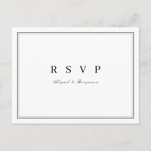 Elegant black and white minimalist wedding RSVP Invitation Postcard