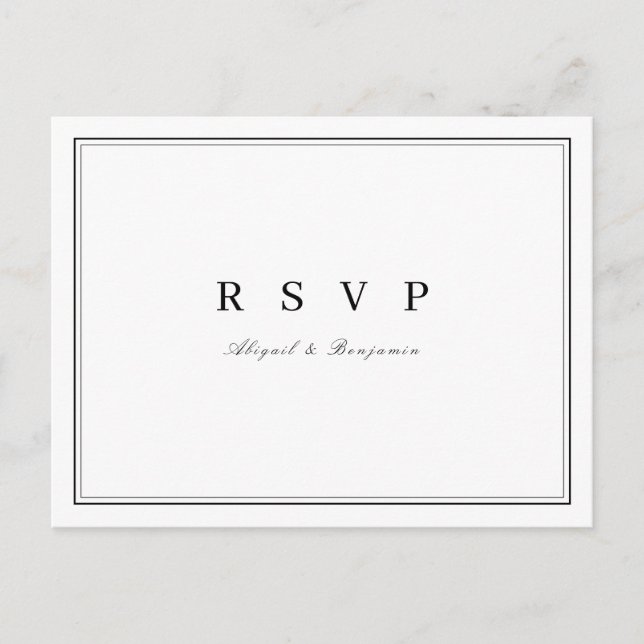Elegant black and white minimalist wedding RSVP Invitation Postcard (Front)