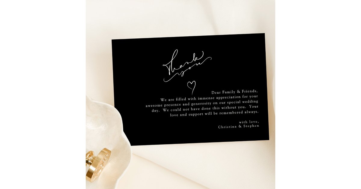 Elegant Black and White Minimalist Wedding Thank You Card | Zazzle