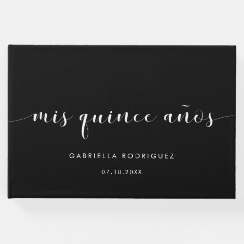 Elegant black and white Mis quince aos birthday Guest Book