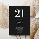 Elegant Black and White Modern 21st Birthday Invitation<br><div class="desc">A simple modern 21st birthday invitation featuring elegant  typography and minimalist design in black and white color.</div>