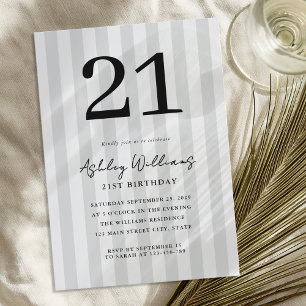 Elegant Black and White Modern 21st Birthday Invitation