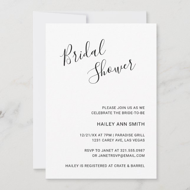 Elegant Black and White Modern Bridal Shower Invitation (Front)