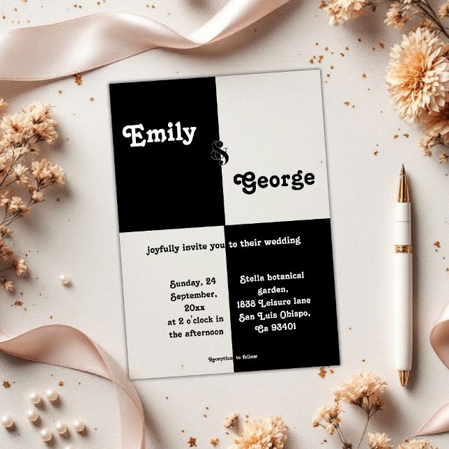 Elegant Black And White Modern Chess Theme Wedding Acrylic Invitations (Creator Uploaded)