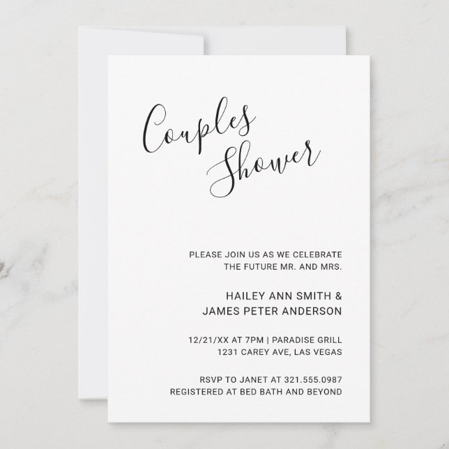Elegant Black and White Modern Couples Shower Invitation (Front)