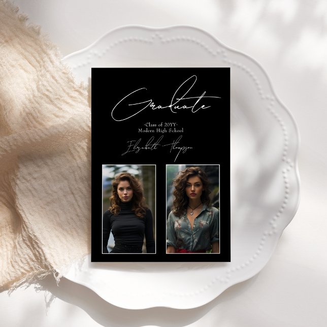 Elegant Black and White Modern Graduation Photo Announcement (Elegant Black and White Modern Graduation Photo Announcement)