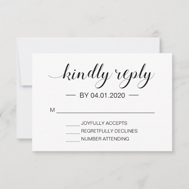 Elegant Black and White Modern Minimalist RSVP (Front)