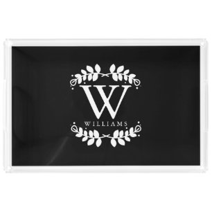 Elegant Black and White Modern Monogram Acrylic Tray