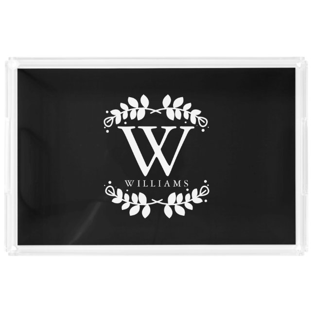 Elegant Black and White Modern Monogram Acrylic Tray (Front)