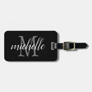 Elegant Black and White   Modern Monogram Custom  Luggage Tag