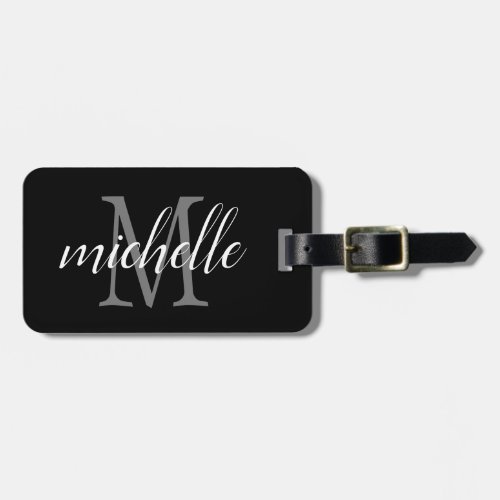 Elegant Black and White  Modern Monogram Custom  Luggage Tag