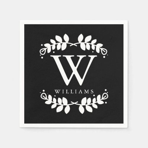 Elegant Black and White Modern Monogram Paper Napkins