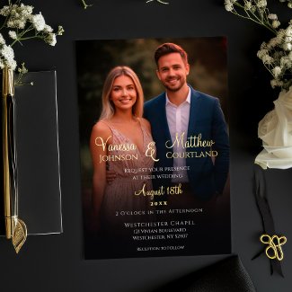 Elegant Black and White Modern Photo Wedding Gold
