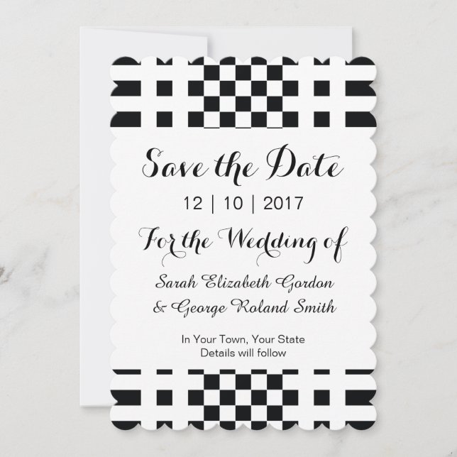 Elegant Black and White Modern Save The Date (Front)