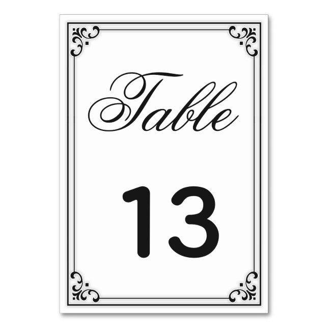 Elegant Black and White Modern Script Wedding Table Number (Front)