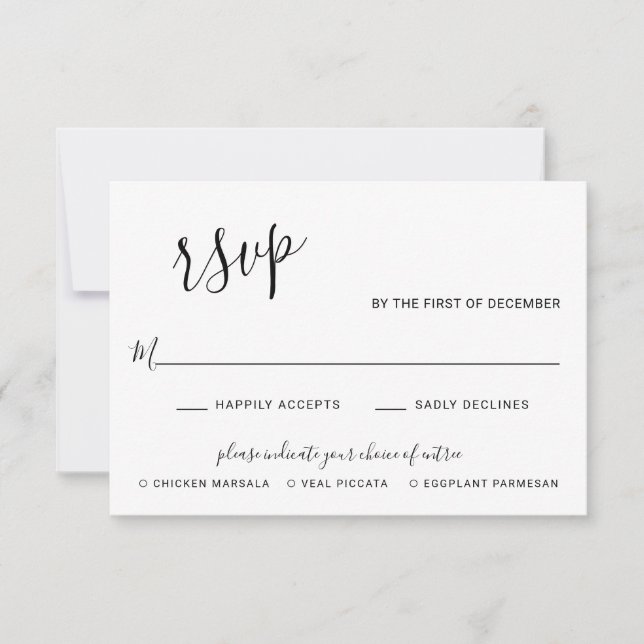 Elegant Black and White Modern Wedding RSVP Card (Front)