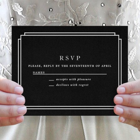 Elegant Black And White Modern Wedding Rsvp Card