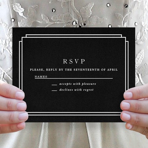 Elegant Black and White Modern Wedding RSVP Card