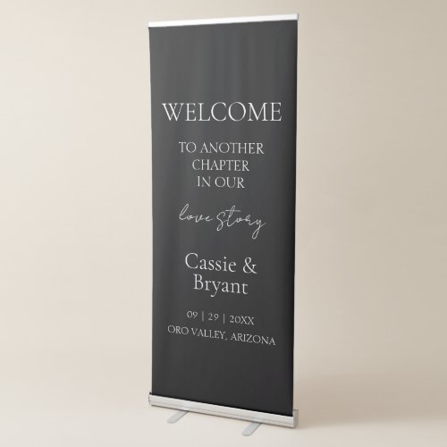 Elegant Black and White Modern Wedding Welcome Retractable Banner