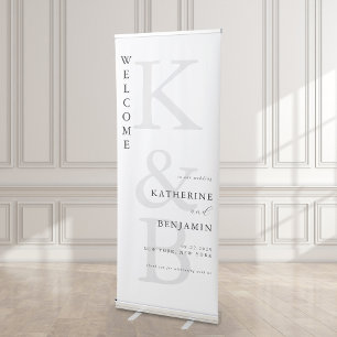 Elegant Black and White Modern Wedding Welcome Retractable Banner