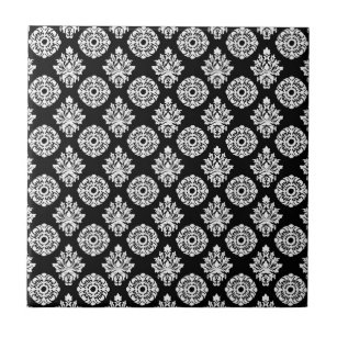 Elegant Black and White Monochrome Damask Pattern Ceramic Tile