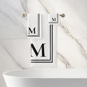 Elegant Black and White Monogram Bath Towel Set