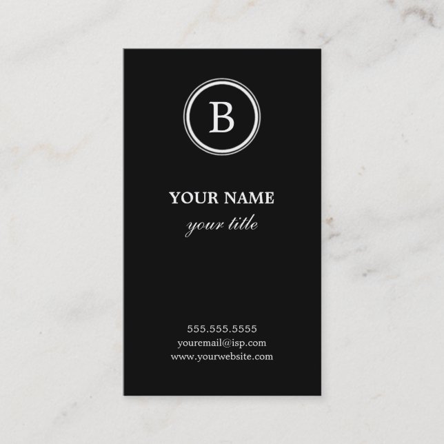 Elegant Black and White Monogram Business Cards (Front)