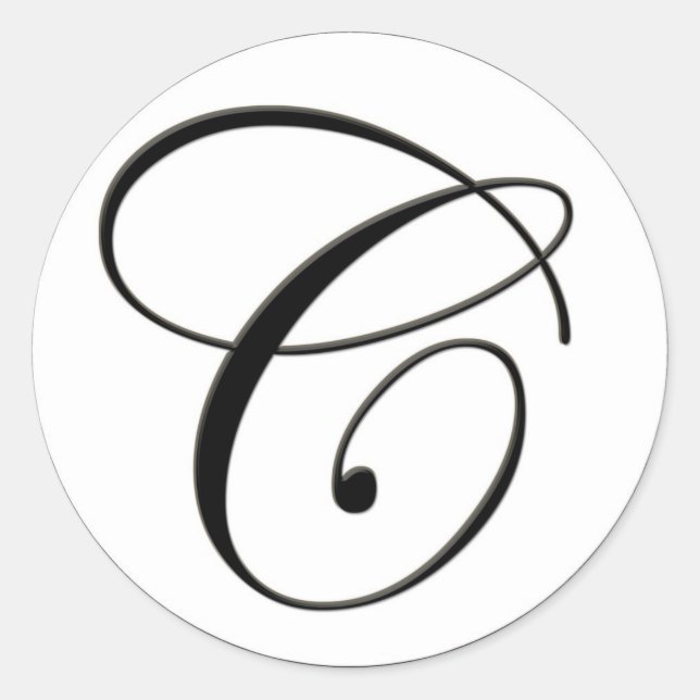 Elegant Black and White Monogram C Classic Round Sticker (Front)